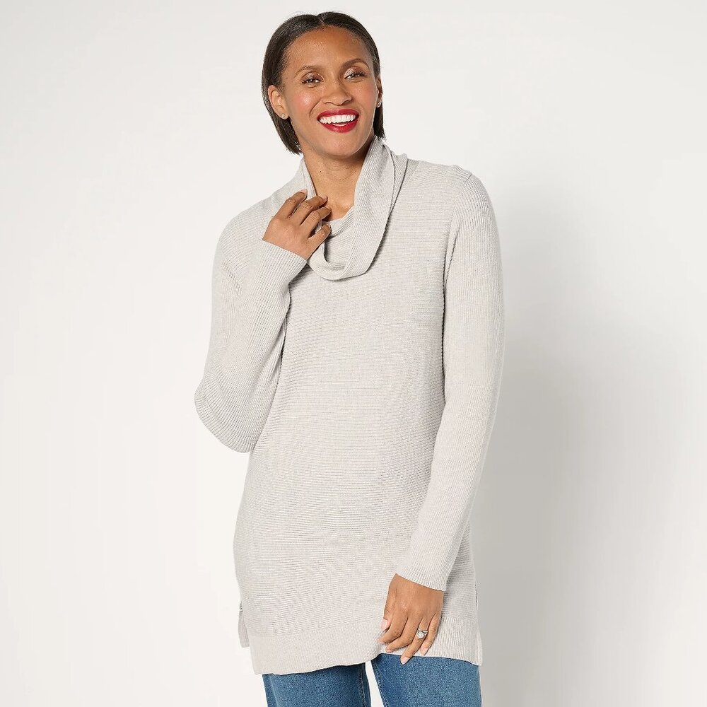 Any Body Brushed Rib Cowl Neck Oversized Long Sleeve Side Slit Sweater top Shirt